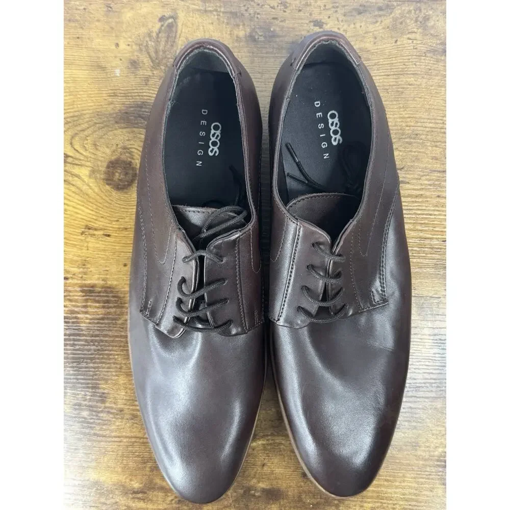 ASOS Design Men’s 11 Dark Brown Leather Derby Dress Shoes UK 10 EU 44